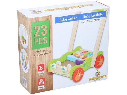 Babyloopwagen hout 30x21x40cm met 20 blokken