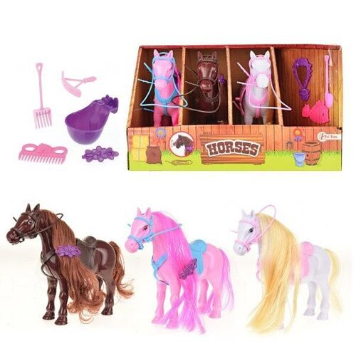 Toi Toys Horses Set van 3 paarden in paardenstaldoos