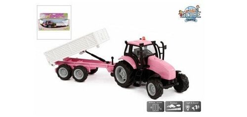 Kids Globe Tractor met aanhanger met licht en geluid die cast rose