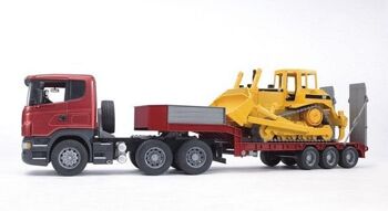 Camion surbaissé Bruder Scania avec bulldozer CAT 2