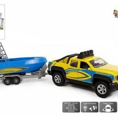 Terreinwagen met trailer en boot met licht en geluid 29 cm