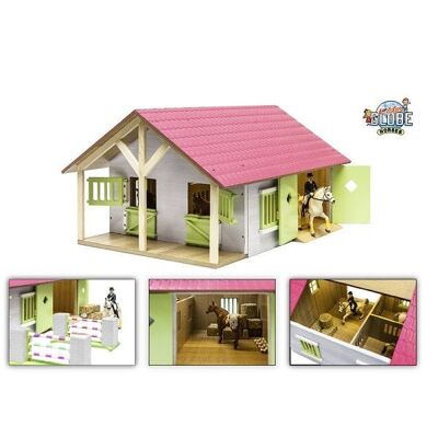 Kids Globe paardenstal roze hout met 2 boxen en berging (exclusief accessoires)
