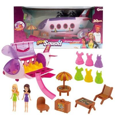 Toi Toys Girl Squad Speelset prive vliegtuig +strandset+accessoires