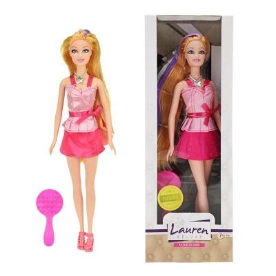 Toi Toys Lauren tienerpop in roze rok met paarse lok 29cm