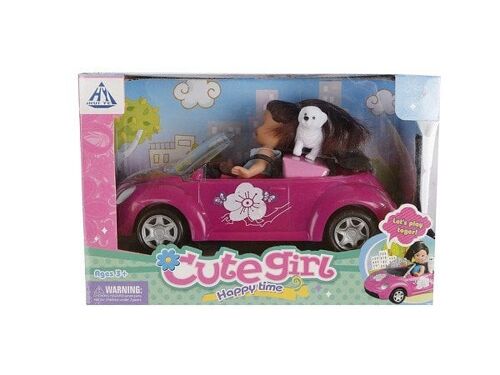 Auto 21cm met "cute girl" 10cm en hondje