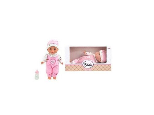 Toi Toys Beau Liggende babypop met flesje roze/wit 30cm