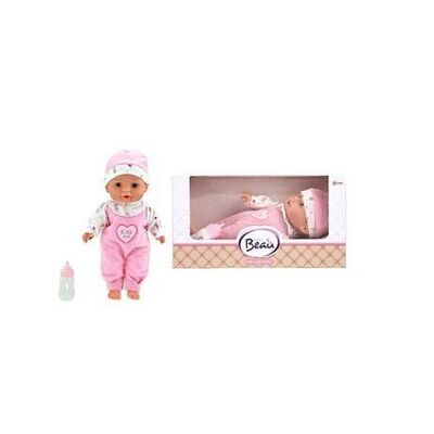 Toi Toys Beau Liggende babypop met flesje roze/wit 30cm
