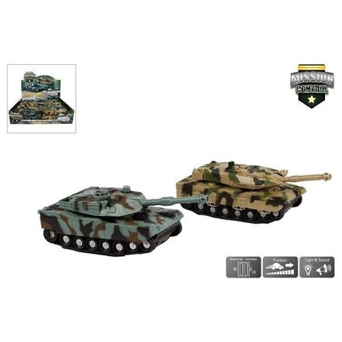 Mission Control military tank frictie licht en geluid 1:32 18cm ( inclusief batterijen)