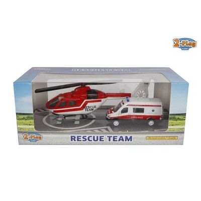 2-Play Rescue Team ambulance 8cm en helikopter 16cm die cast