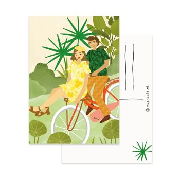 Ansichtkaart koppel op fiets illustratie 1