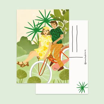 Ansichtkaart koppel op fiets illustratie 2