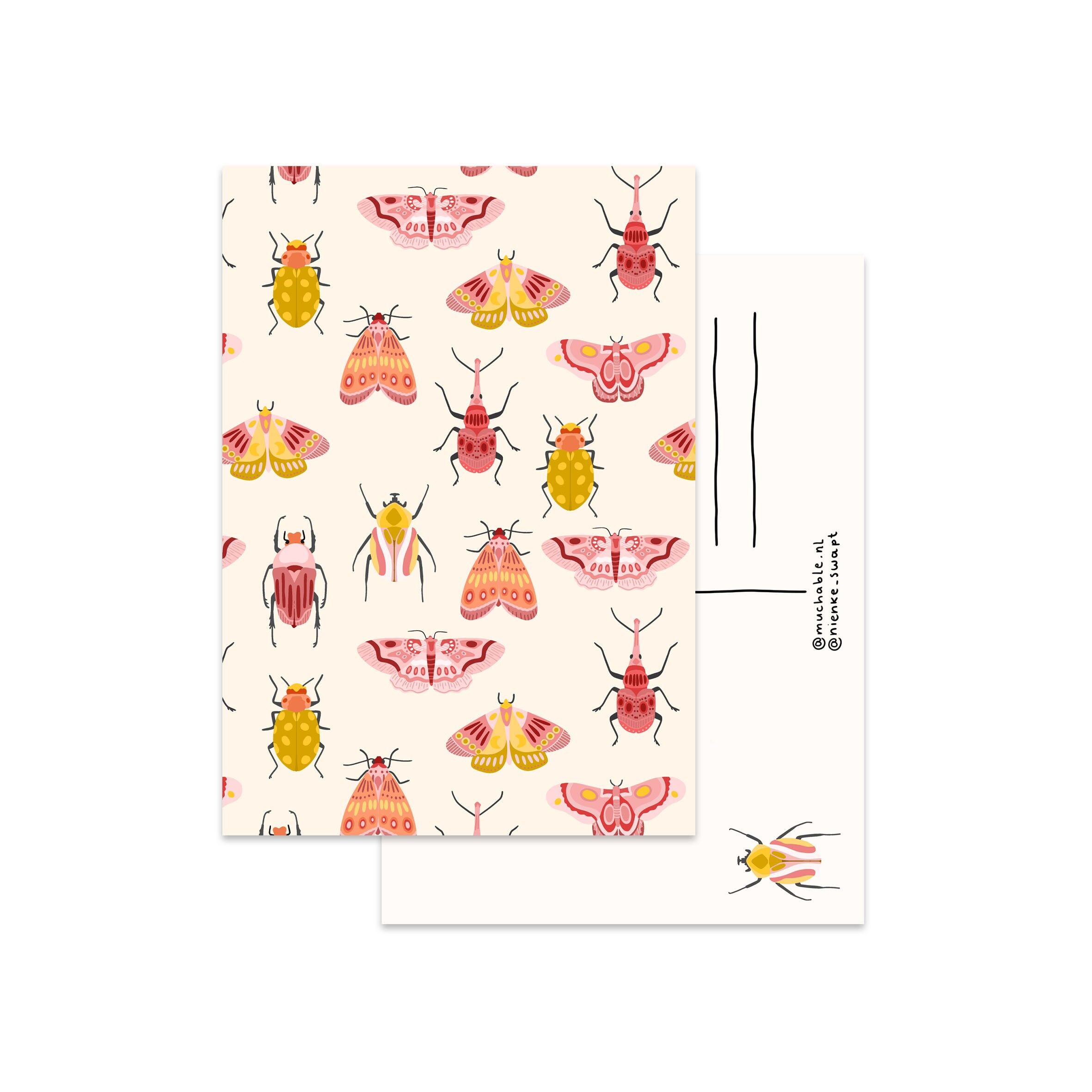 Ansichtkaart insecten/vlinders/kevers patroon