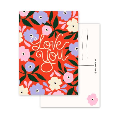Ansichtkaart Love You - Valentijnsdag lindas flores