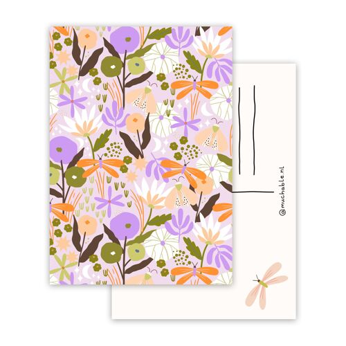 Ansichtkaart met bloemen patroon/print illustratie vlinders