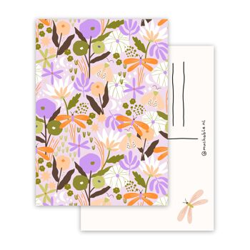 Ansichtkaart met bloemen patron/print illustratie vlinders 1