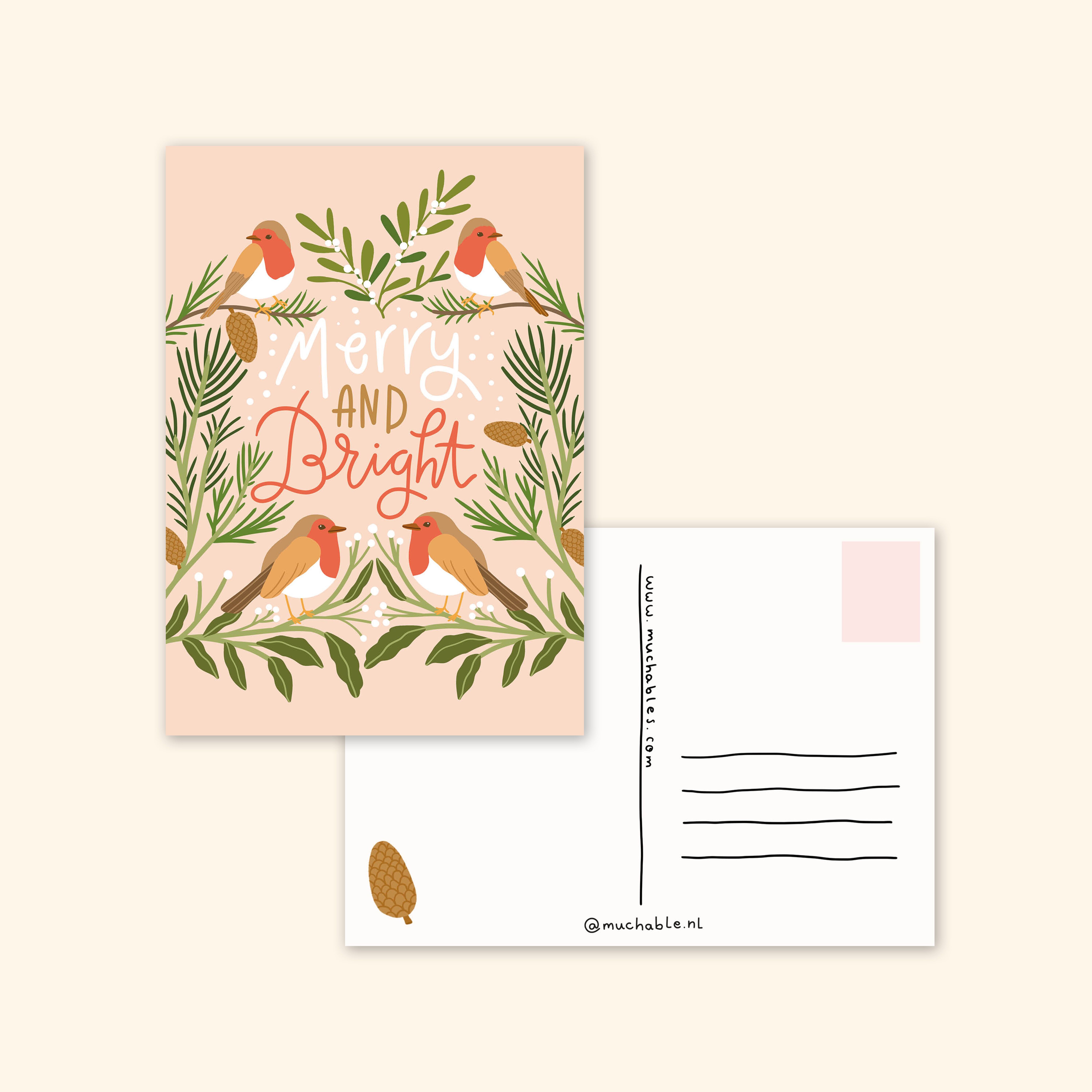 Weihnachtskarte / Carte de Noël – Zitat illustriert: Frohes und leuchtendes Oiseau de Noël