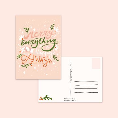 Kerstkaart / Christmas card - illustratie quote Merry Christmas and a happy