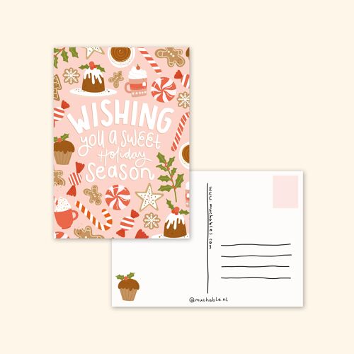 Kerstkaart / Christmas card - illustratie quote sweet Christmas treats pattern