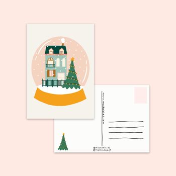 Kerstkaart / Carte de Noël - boule à neige illustratie