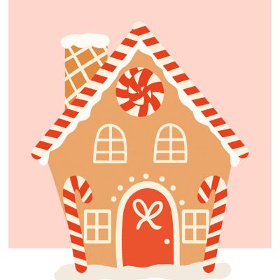 Minikaart - gift tag Christmas illustration candy house