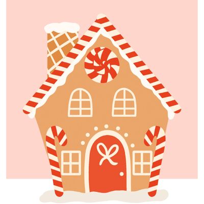 Minikaart - Geschenkanhänger Weihnachtsillustration Süßigkeitenhaus