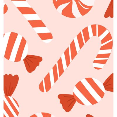 Minikaart - gift tag Christmas illustration pattern candy