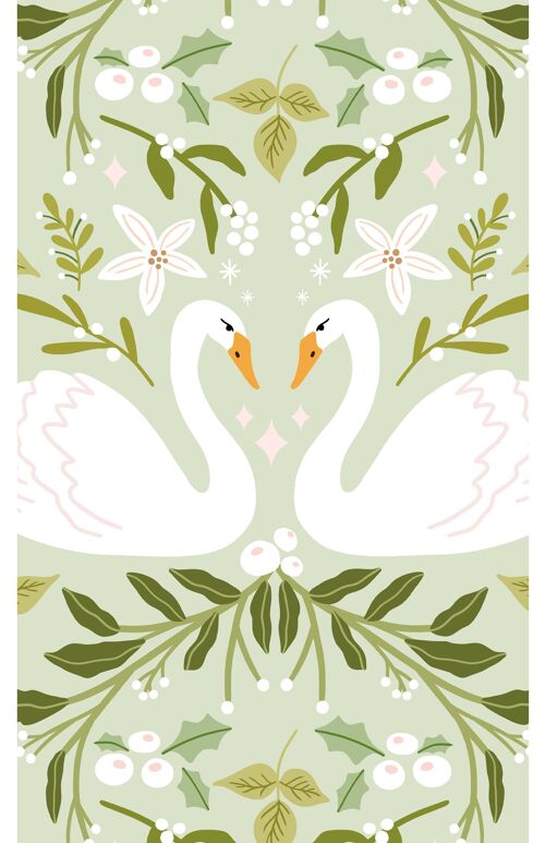 Minikaart - gift tag Christmas illustration pattern swans