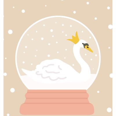 Minikaart - étiquette-cadeau illustration de Noël boule à neige cygne