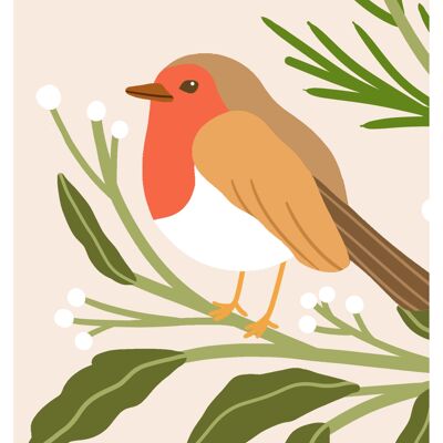 Minikaart - étiquette cadeau Noël motif illustration oiseau