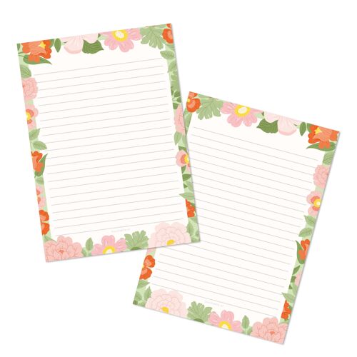 Notitieblok/notepad briefpapier A5 bloemen illustratie dubbelzijdig