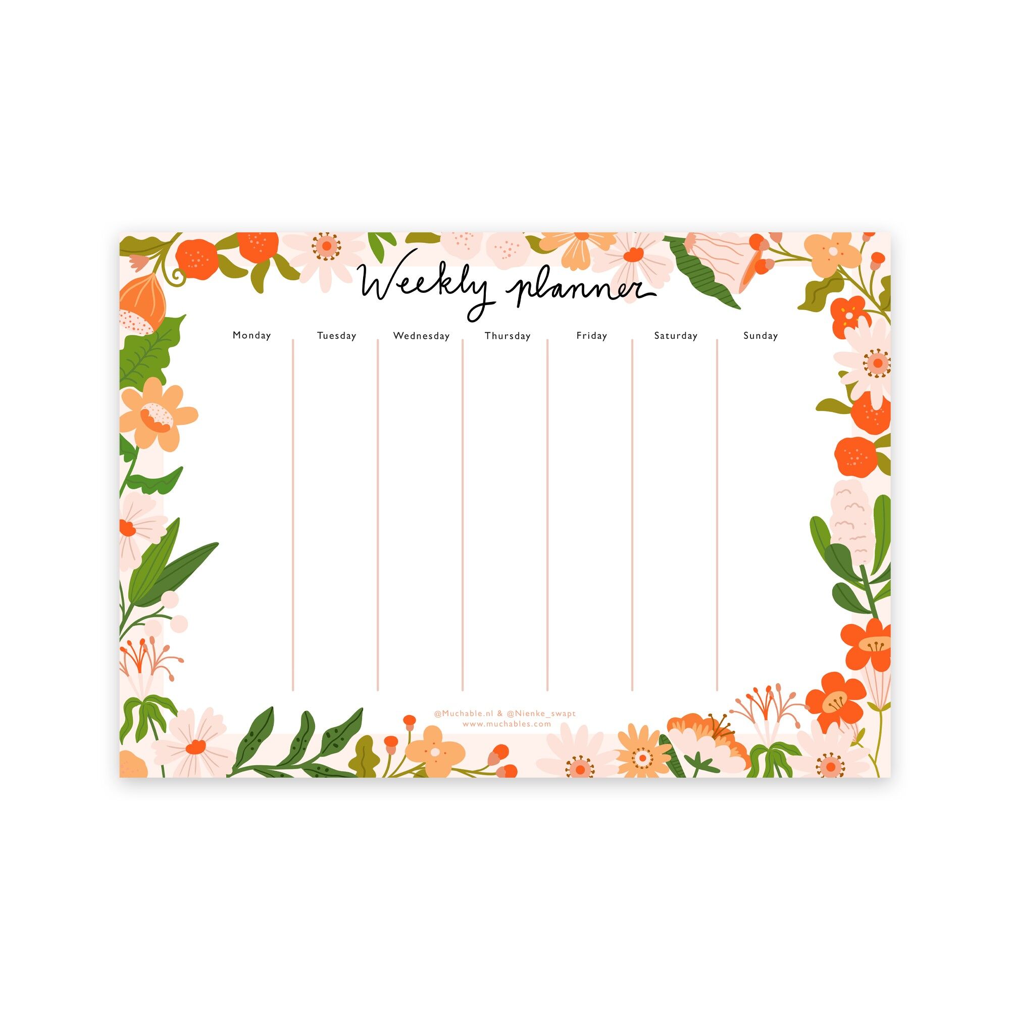 Notitieblok/weekplanner/deskplanner met bloemen