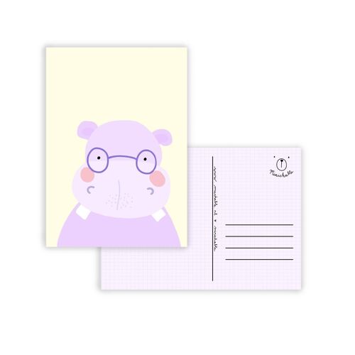 Pastel lila kaart nijlpaard - kinderen