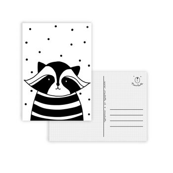 Zwart wit kaart wasbeer 1