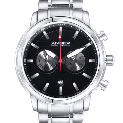 Amber Time Reloj cronógrafo de cuarzo para hombre Banda de acero inoxidable 50m ATL160810-01BK