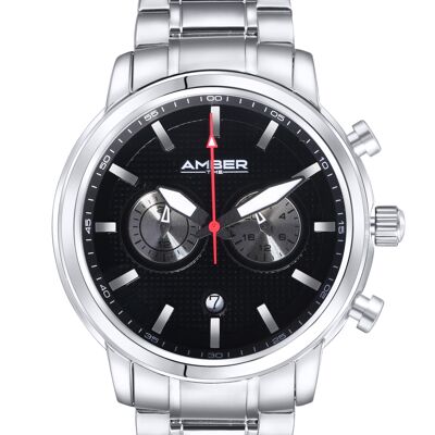 Orologio cronografo al quarzo da uomo Amber Time Cinturino in acciaio inossidabile 50 m ATL160810-01BK