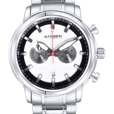Orologio cronografo al quarzo da uomo Amber Time Cinturino in acciaio inossidabile 50 m ATL160810-02WH