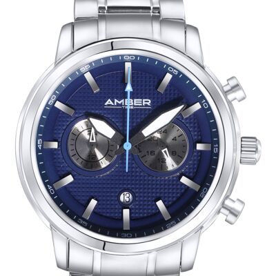 Orologio cronografo al quarzo da uomo Amber Time Cinturino in acciaio inossidabile 50 m ATL160810-03BL