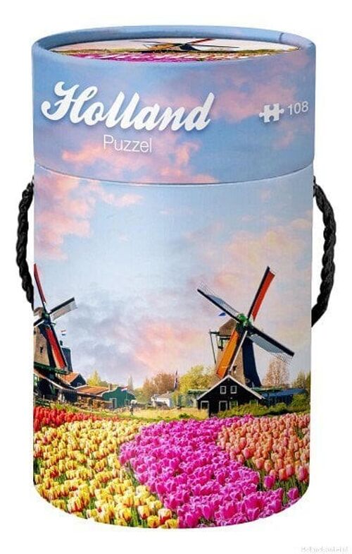 Puzzel in koker Holland 108 stukjes Tulpenveld