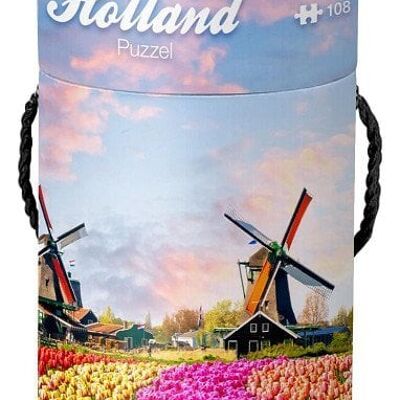 Puzzel in koker Holland 108 stukjes Tulpenveld