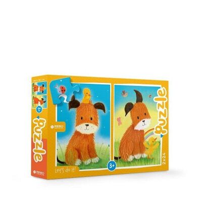 Rebo Dog and duckling - puzzel 2 x 24 stukjes