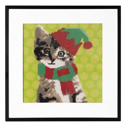 Grafix Diamond Painting kerst kat 30x30cm (eclusief lijst)