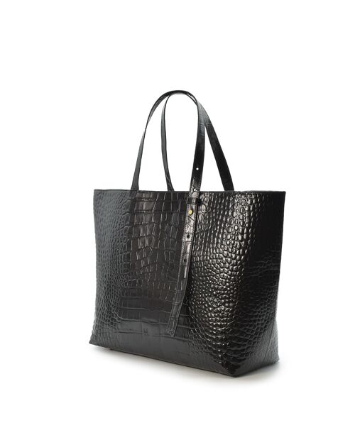 Bolso shopping bag negro de piel grabada en coco Leandra