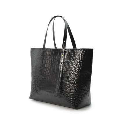 Borsa shopping Leandra in pelle nera goffrata cocco