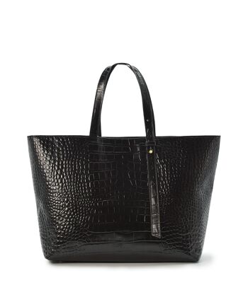 Sac cabas Leandra en cuir noir embossé coco 3