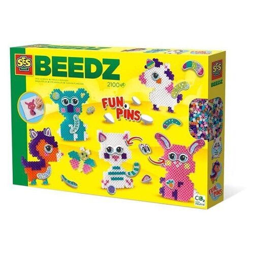 Ses Beedz Strijkkralen- FunPins glitter dieren