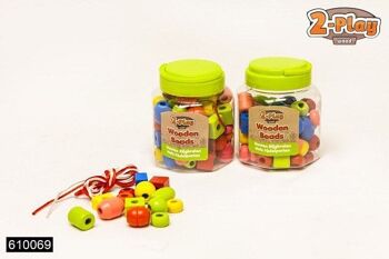 2-Play Beads bois avec fil 72 pièces en tube