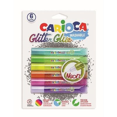 Carioca Glitterlijm neon op blister 6x10,5ml