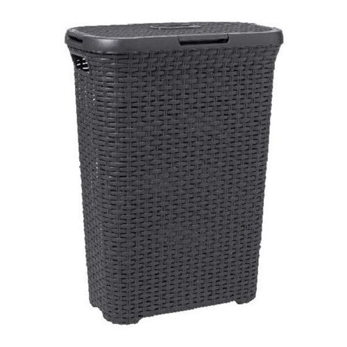 Curver Style wasbox met deksel rotanstyle 40 liter antraciet 45x26x62cm