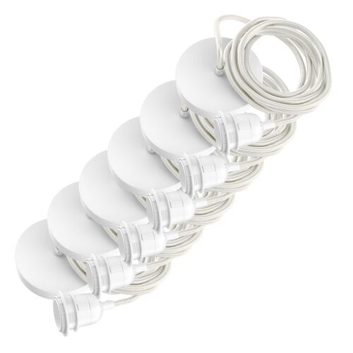 suspension luminaire fil électrique tissé blanc shine 2,50M - crochet inclus