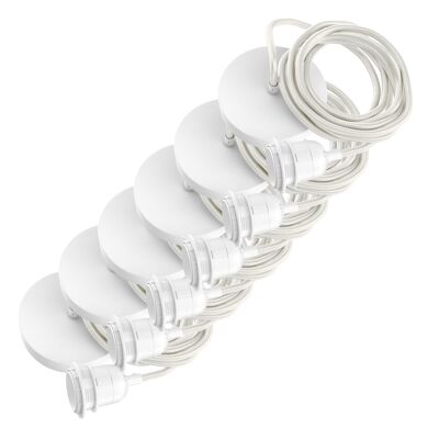 Pendelleuchte 2,50 m glänzendes weißes geflochtenes elektrisches Kabel - inklusive Haken